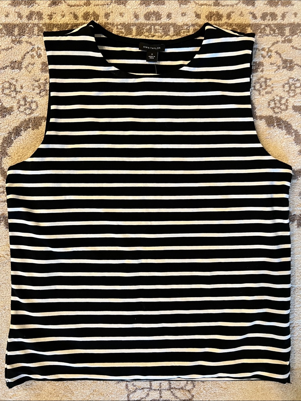 Ann Taylor Black and White Striped Sleeveless Tank